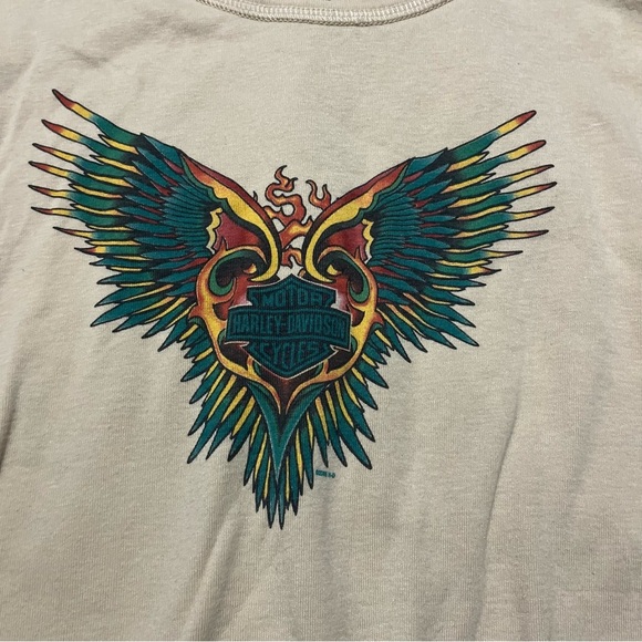 Harley-Davidson Motorcycles Cream Graphic Crop T-Shirt sleeve tattoos size Large - Picture 3 of 9